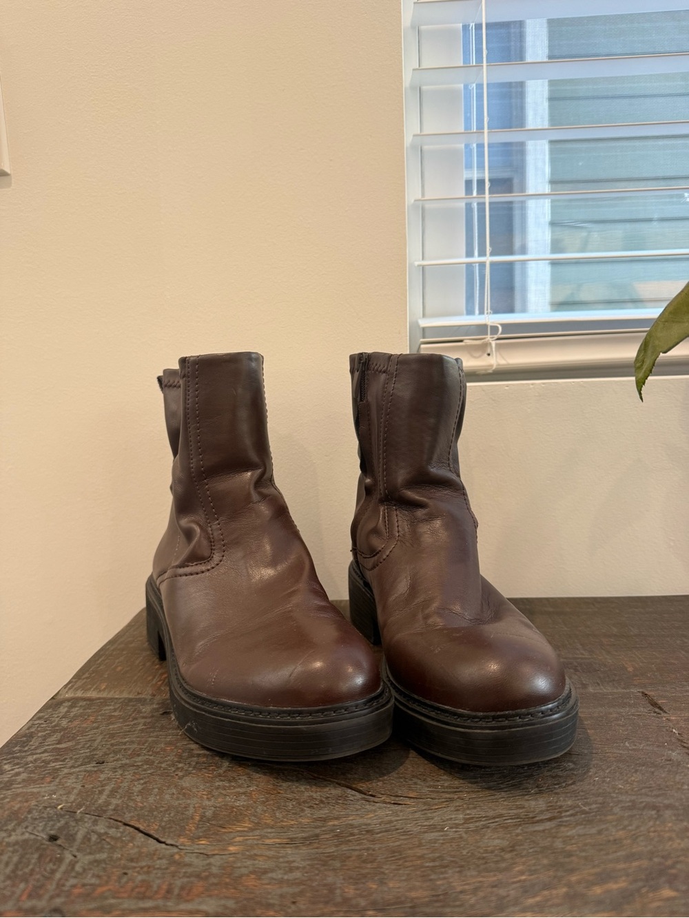 Franco Sarto Dark Brown Leather Mid-Calf Heeled Boots